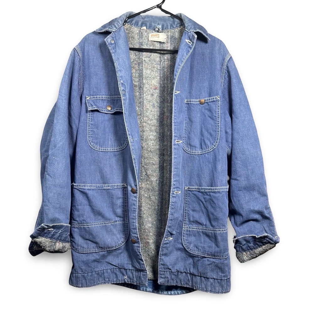 VTG 60s Montgomery Ward Large LT Denim Chore Coat Blanket Lined Work Jacket 38L